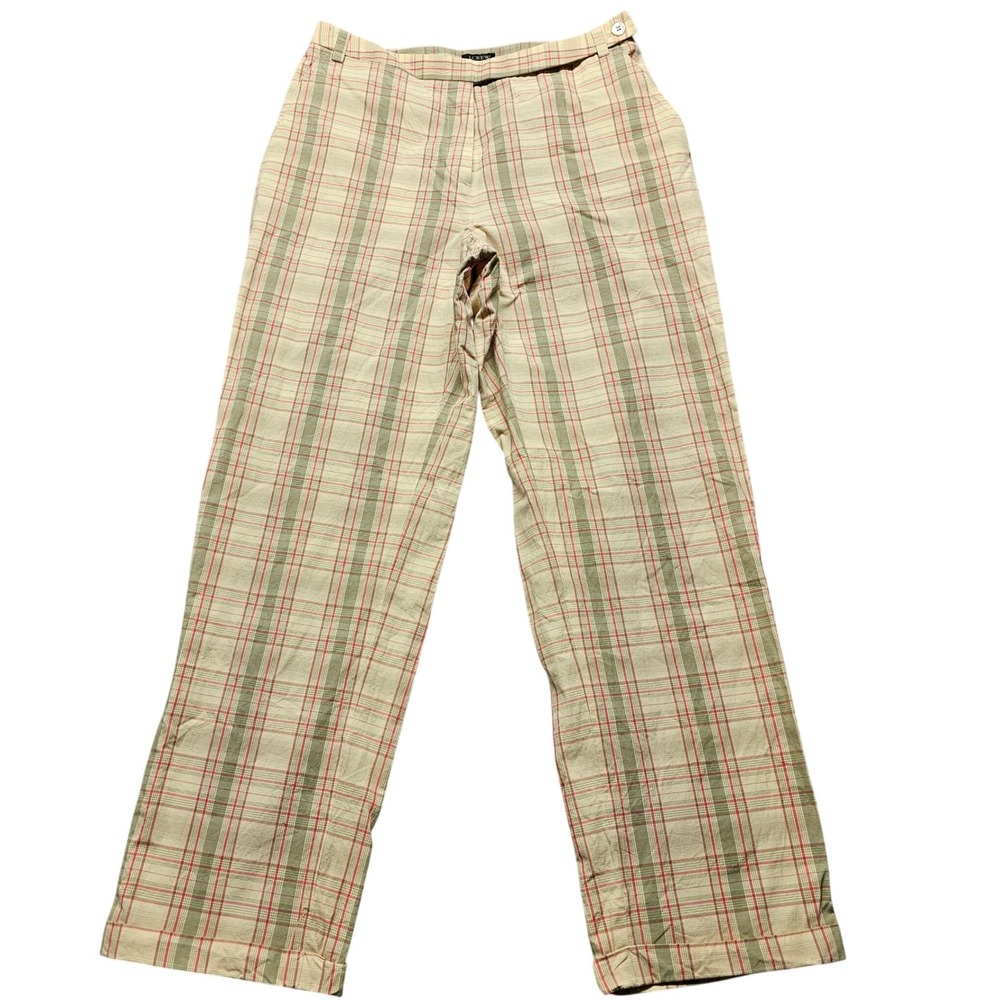 J.Crew Chino Pants Women 8 Multicolor Plaid Flat Front Slash Pocket Straight Leg